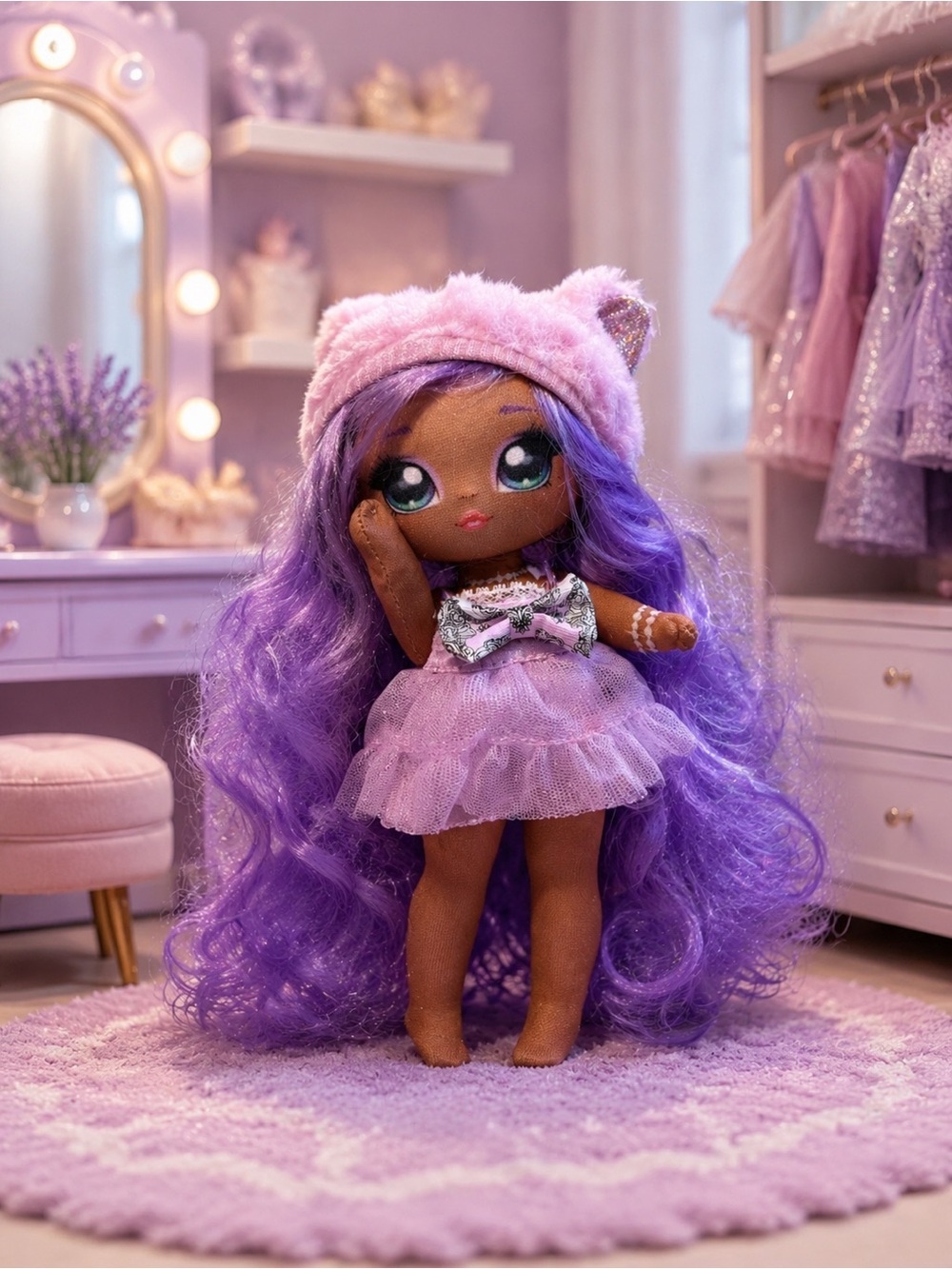 Na Na Na Surprise Sophie Belle Lavender Kitty Doll Purple Hair MGA 7.5”